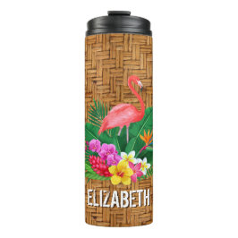 Aangepaste roze flamingo Floral Wicker Print Thermosbeker