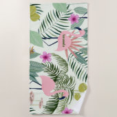 Aangepaste Roze Flamingo Groene Blad Meisjesuitje Strandlaken (Voorkant)