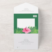 Aangepaste roze flamingo Tropical Wedding All In One Uitnodiging (Buitenkant)