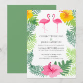 Aangepaste roze flamingo Tropical Wedding Kaart (Voorkant / Achterkant)