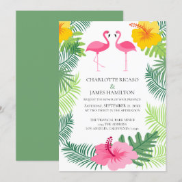 Aangepaste roze flamingo Tropical Wedding Kaart
