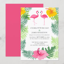 Aangepaste roze flamingo Tropical Wedding Kaart