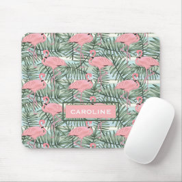 Aangepaste roze flamingo's groen palmblad patroon muismat