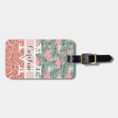 Aangepaste Roze Flamingo's Palm Bladeren Patroon Bagagelabel (Voorkant horizontaal)
