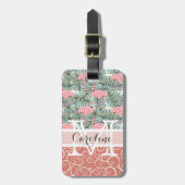 Aangepaste Roze Flamingo's Palm Bladeren Patroon Bagagelabel (Voorkant verticaal)