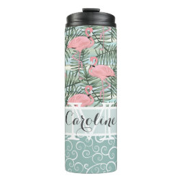 Aangepaste Roze Flamingo's Palm Bladeren Patroon Thermosbeker