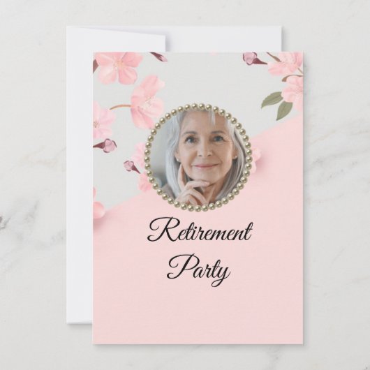 Aangepaste roze Floral Foto Retirement Party Kaart (Achterkant)