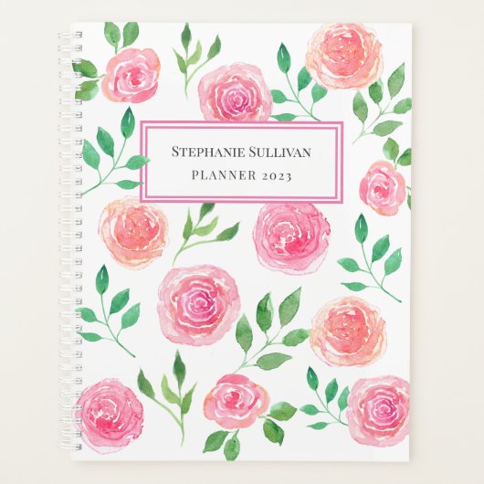 Aangepaste roze Floral Planner (Voorkant)