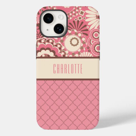 Aangepaste roze Floral-telefoontas Case-Mate iPhone Case (Achterkant)