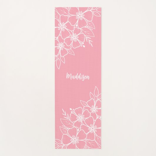 Aangepaste roze Floral Yogamat (Voorkant)