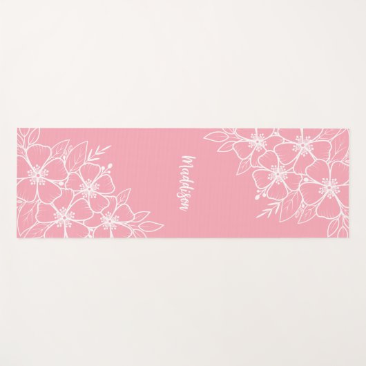 Aangepaste roze Floral Yogamat (Voorkant (horizontaal))