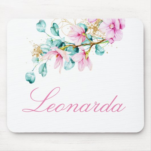 Aangepaste roze florale Muismat (Voorkant)