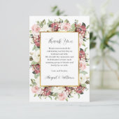 Aangepaste roze Florals Gold Lijst Groen Bedankkaart (Staand voorkant)