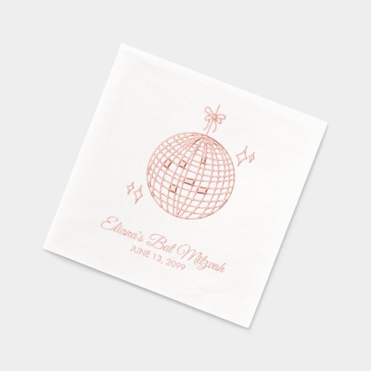 Aangepaste Roze Folie Disco Ball Bat Mitzvah Serve Folie Servetten (Links)