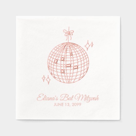 Aangepaste Roze Folie Disco Ball Bat Mitzvah Serve Folie Servetten (Voorkant)