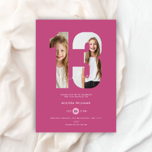 Aangepaste Roze Foto Meisjes Nummer 13e Verjaardag Kaart