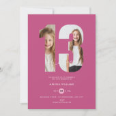 Aangepaste Roze Foto Meisjes Nummer 13e Verjaardag Kaart (Voorkant)