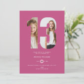 Aangepaste Roze Foto Meisjes Nummer 13e Verjaardag Kaart (Staand voorkant)