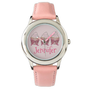 Aangepaste roze geborste cupcake Cupcakes Watch Horloge