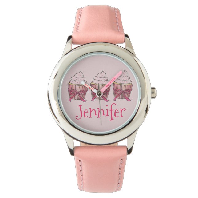 Aangepaste roze geborste cupcake Cupcakes Watch Horloge (Voorkant)