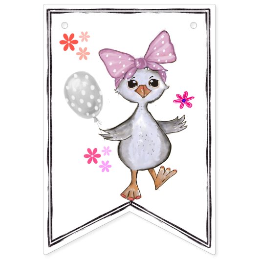 Aangepaste Roze Gekke Gans Verjaardagsfeest Vlagge Vlaggetjes (Eerste vlag)