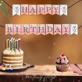 Aangepaste Roze Gekke Gans Verjaardagsfeest Vlagge Vlaggetjes