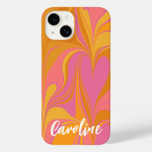 Aangepaste roze gele Abstracte Marmer Script Name Case-Mate iPhone 14 Hoesje