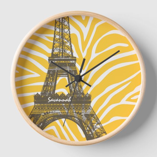 Aangepaste roze gele Eiffeltowerklok (Voorkant)