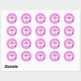 Aangepaste Roze Gelukkig Verjaardag Ronde Sticker