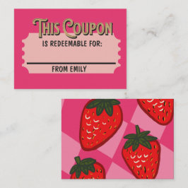 Aangepaste Roze Geruite Aardbei Couponkaart Notitiekaartje