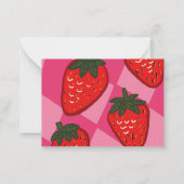 Aangepaste roze geruite aardbei kortingskaart notitiekaartje (Achterkant)