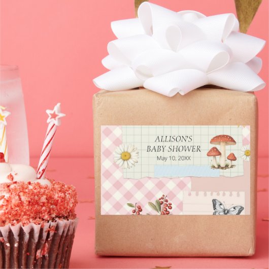 Aangepaste Roze Geruite Sticker met Floral Design  (Feest)