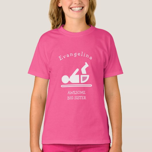 Aangepaste roze GEWELDIGE BIG SISTER T-shirt (Voorkant)