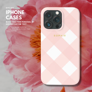 Aangepaste roze Gingham iPhone Case met Naam