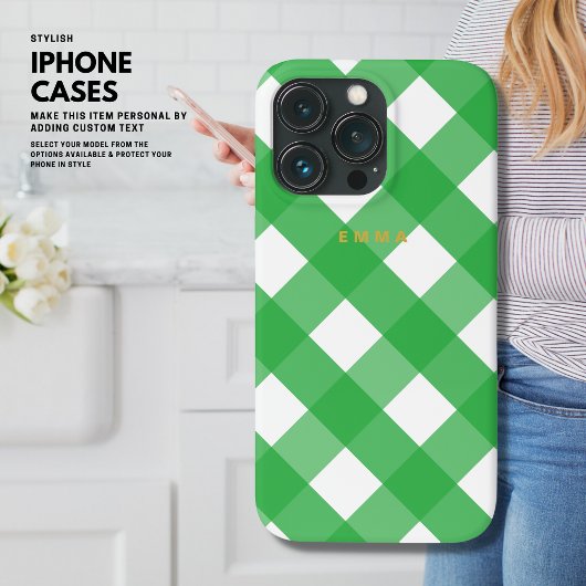 Aangepaste roze Gingham iPhone Case met Naam