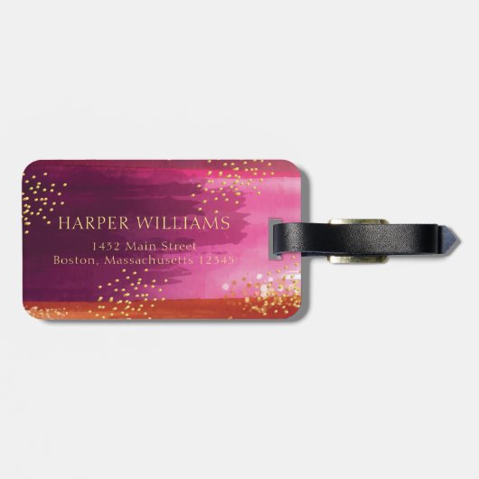 Aangepaste roze glitter-ananas bagagelabel (Achterkant horizontaal)