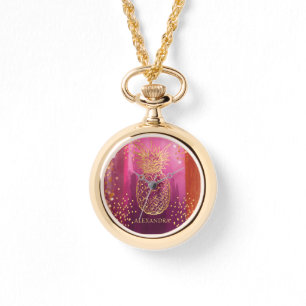 Aangepaste roze glitter-ananas horloge