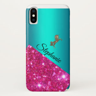 Aangepaste roze glitter en Aqua Sparkly Unicorn Case-Mate iPhone Case