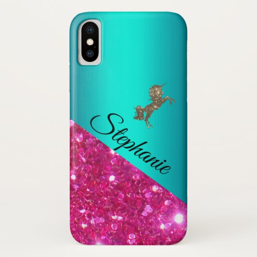 Aangepaste roze glitter en Aqua Sparkly Unicorn Case-Mate iPhone Case (Achterkant)