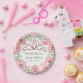 Aangepaste Roze Glitter Kroon Roze Rozen Groene ta Papieren Bordje (Feest)