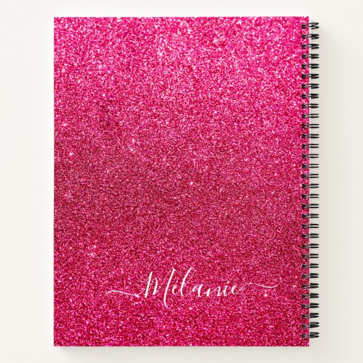 Aangepaste roze Glitter Monogram Naam Notitieboek (Achterkant)