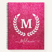 Aangepaste roze Glitter Monogram Naam Notitieboek (Voorkant)