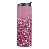 Aangepaste roze Glitter Monogram Naam Thermosbeker (Gedraaid links)