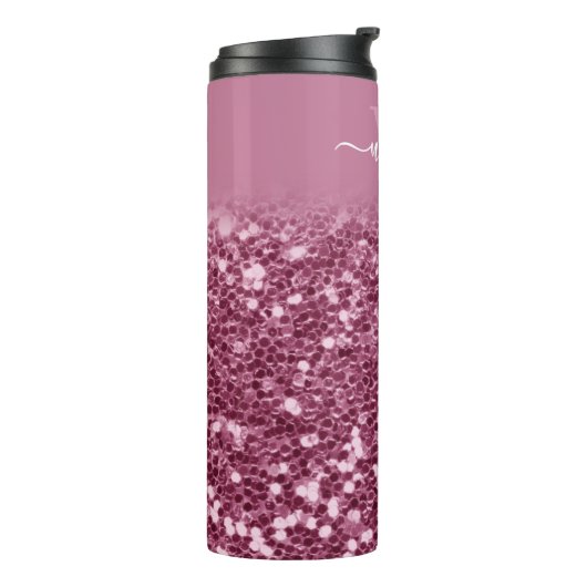 Aangepaste roze Glitter Monogram Naam Thermosbeker (Gedraaid links)