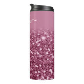 Aangepaste roze Glitter Monogram Naam Thermosbeker (Geroteerd rechts)