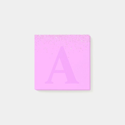 Aangepaste roze Glitter Monogram Post-it® notes (Voorkant)