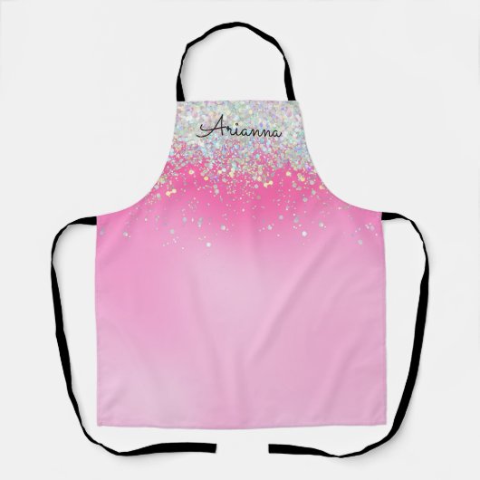 Aangepaste roze glitter-naam Kitchen Apron Schort (Voorkant)