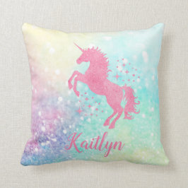 Aangepaste roze glitter Unicorn en Regenboog Kussen