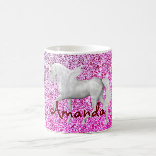 Aangepaste roze glitter unicorn koffiemok