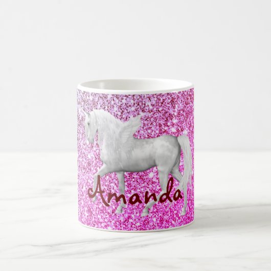 Aangepaste roze glitter unicorn koffiemok (Center)